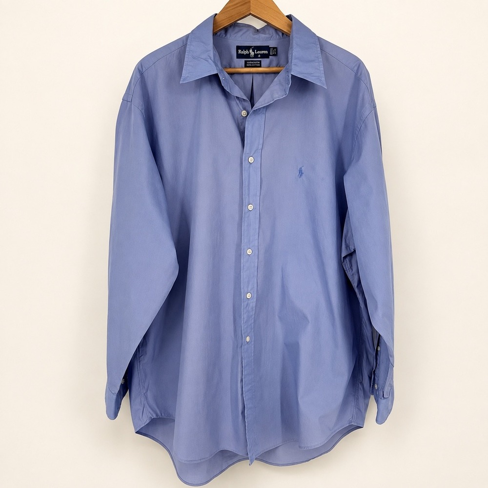Ralph Lauren Mens XL 17.5 Button Down Shirt Blue Yarmouth Pony Preppy Old Money